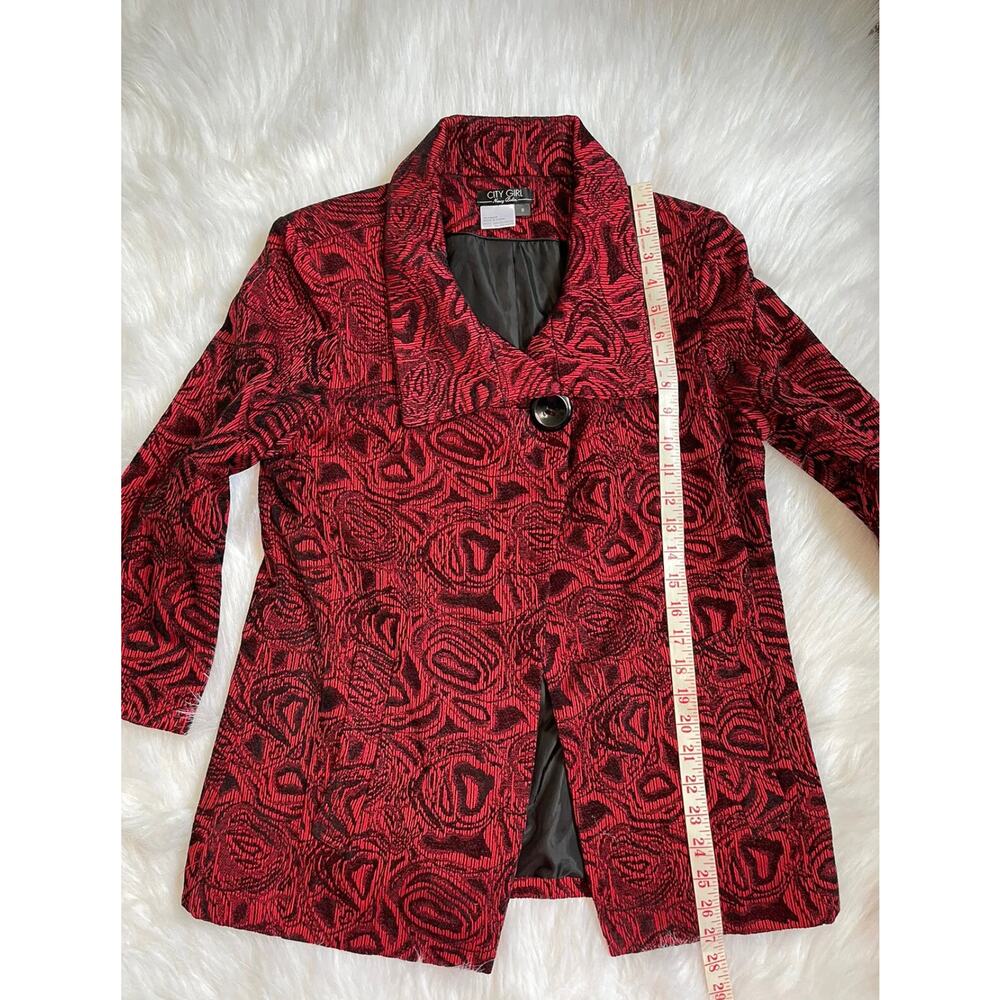 City Girl Nancy Bolen Blazer Jacket Red Black Embroidered Button Size Small -EUC - Picture 12 of 12